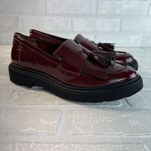 Franco Sarto Loafers Womens 8 Maroon Lug Sole Tassel Faux Patent Leather Jack